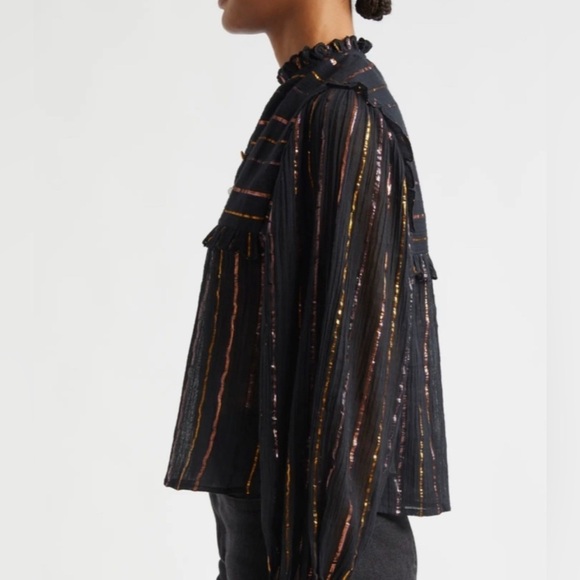 FARM RIO Metallic Striped Ruffle Top in size XS - Picture 3 of 12